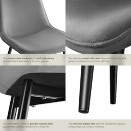 Tectake Set Of 6 Dining Chair Monroe - Padded, Velvet Look, Ergonomic Seat, Black Steel Legs  - Grey - thumbnail 5