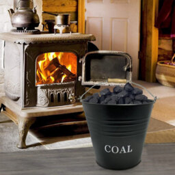 Black Metal Coal Bucket With Carry Handle - thumbnail 3