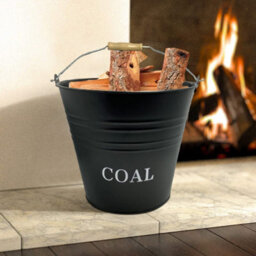 Black Metal Coal Bucket With Carry Handle - thumbnail 2