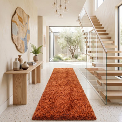 Oxford Homeware Shaggy Rug Anti-Slip Washable Soft Fluffy Living Room And Bedroom Rug (Rust, 80X150Cm) - image 1