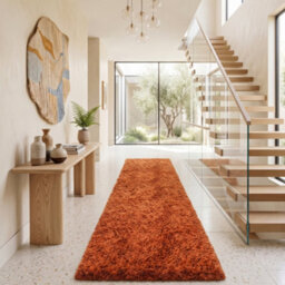 Oxford Homeware Shaggy Rug Anti-Slip Washable Soft Fluffy Living Room And Bedroom Rug (Rust, 80X150Cm) - thumbnail 1