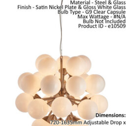 Ceiling Pendant Light Satin Nickel Plate & Gloss White Glass 28 X 18W G9 - thumbnail 2