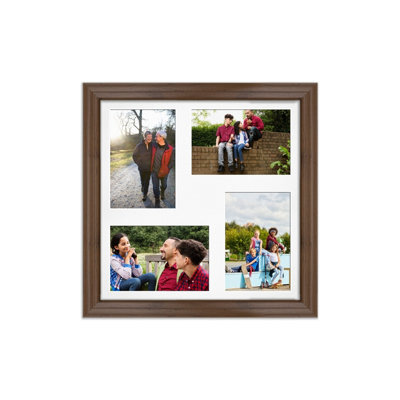 AK Frames 12X12 Walnut Classic Multi Photo Frame With White Mount - Holds 4 Apertures (4X) 6X4 Photos - image 1