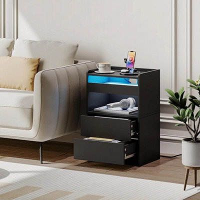Bedside Table End Table W/led Lights Nightstand 38 X 28 X 57 Cm - image 1