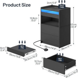Bedside Table End Table W/led Lights Nightstand 38 X 28 X 57 Cm - thumbnail 2