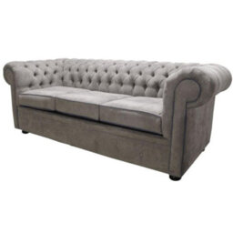 Chesterfield 3 Seater Sofa Kimora Grey With Blue Piping Fabric In Classic Style - thumbnail 4