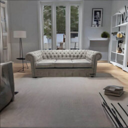 Chesterfield 3 Seater Sofa Kimora Grey With Blue Piping Fabric In Classic Style - thumbnail 7
