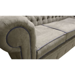 Chesterfield 3 Seater Sofa Kimora Grey With Blue Piping Fabric In Classic Style - thumbnail 5