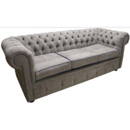 Chesterfield 3 Seater Sofa Kimora Grey With Blue Piping Fabric In Classic Style - thumbnail 3
