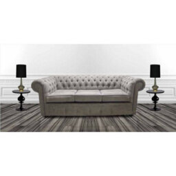 Chesterfield 3 Seater Sofa Kimora Grey With Blue Piping Fabric In Classic Style