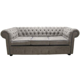 Chesterfield 3 Seater Sofa Kimora Grey With Blue Piping Fabric In Classic Style - thumbnail 2