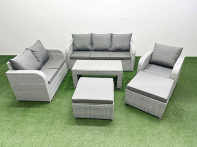 Fimous Pe Wicker 8 Seater Outdoor Rattan Furniture Sofa Sets Coffee Table Reclining Chair Loveseat Sofa 2 Big Footstools - image 1