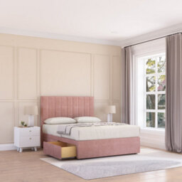 Sloomy Kansas Pink Plush 2Ft6 Memory Foam Bed Set With 2 Drawers, Mattress & Headboard- Small Single