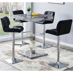 Furniture in Fashion Topaz Melange Marble Effect Bar Table 4 Candid Black Stools