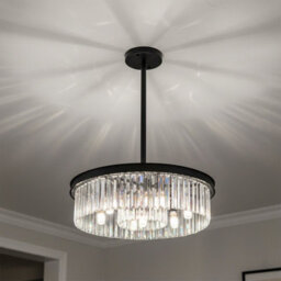 Living And Home Modern Minimalist Round Black Metal Crystal Chandelier, E14, 55X65Cm - thumbnail 4