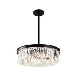 Living And Home Modern Minimalist Round Black Metal Crystal Chandelier, E14, 55X65Cm - thumbnail 6