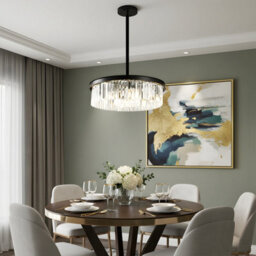 Living And Home Modern Minimalist Round Black Metal Crystal Chandelier, E14, 55X65Cm - thumbnail 3