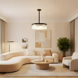 Living And Home Modern Minimalist Round Black Metal Crystal Chandelier, E14, 55X65Cm - thumbnail 2