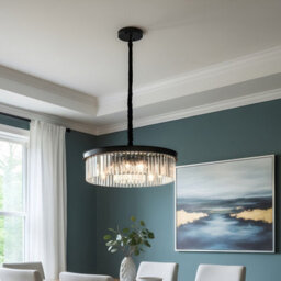 Living And Home Modern Minimalist Round Black Metal Crystal Chandelier, E14, 55X65Cm