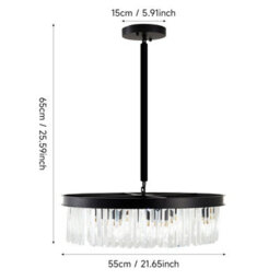 Living And Home Modern Minimalist Round Black Metal Crystal Chandelier, E14, 55X65Cm - thumbnail 9