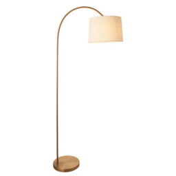 Loops Elegant 1635mm Tall Curved Floor Lamp With Warm Brass Finish And Natural Fabric Shade