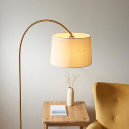 Loops Elegant 1635mm Tall Curved Floor Lamp With Warm Brass Finish And Natural Fabric Shade - thumbnail 4