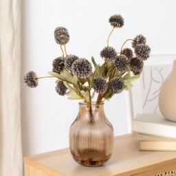 Candlelight Glazed Ginger Pot, Blue Kiku Stem 4.3Cm Artificial Plant In Orange Glass Ribbed Vase - thumbnail 4