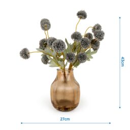 Candlelight Glazed Ginger Pot, Blue Kiku Stem 4.3Cm Artificial Plant In Orange Glass Ribbed Vase - thumbnail 3