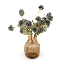 Candlelight Glazed Ginger Pot, Blue Kiku Stem 4.3Cm Artificial Plant In Orange Glass Ribbed Vase - thumbnail 2