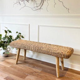 Za Za Homes Rustic Wicker Hallway Bench 95Cm - Three Seater Indoor Wooden Bench Handmade - End Of Bed Bench - thumbnail 1