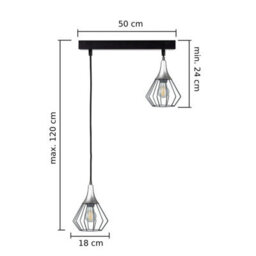 Luminosa Lighting Luminosa Selene Bar Pendant Ceiling Light Black, Silver 2X E27 - thumbnail 2