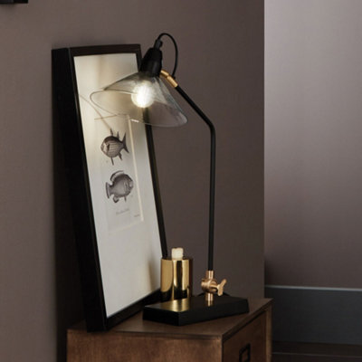 Pacific Lifestyle Canton Matt Black Metal And Glass Cone Table Lamp - image 1