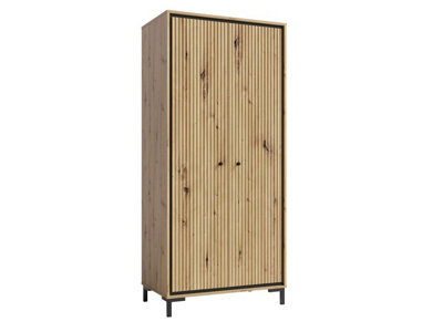 Arte Parii Oak Artisan 2 Door Wardrobe - Modern Bedroom Storage With Shelves, Hanging Rail & Black Legs W89 X H196 X D54Cm - image 1