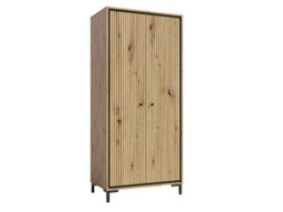 Arte Parii Oak Artisan 2 Door Wardrobe - Modern Bedroom Storage With Shelves, Hanging Rail & Black Legs W89 X H196 X D54Cm - thumbnail 1