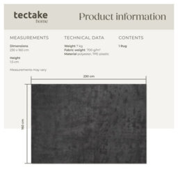 Tectake Rug Zonelle Short Pile And Ultra-Soft Carpet In Rectangular Or Round Design 160 X 230 Cm - Anthracite - thumbnail 6