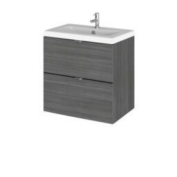 Hudson Reed Fusion Wall Hung 2 Drawer Vanity Unit & Ceramic Basin, Sink Vanity Unit, Anthracite Woodgrain, 500mm - thumbnail 1