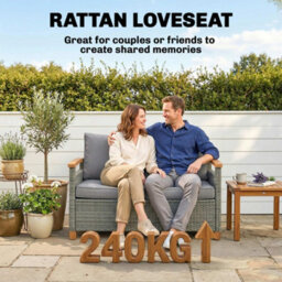 Outsunny 2 Seater Rattan Garden Sofa With Acacia Wood Armrests, Dark Grey - thumbnail 8