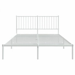 Berkfield Metal Bed Frame With Headboard White 135X190 Cm 4Ft6 Double - thumbnail 5