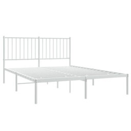 Berkfield Metal Bed Frame With Headboard White 135X190 Cm 4Ft6 Double - thumbnail 4