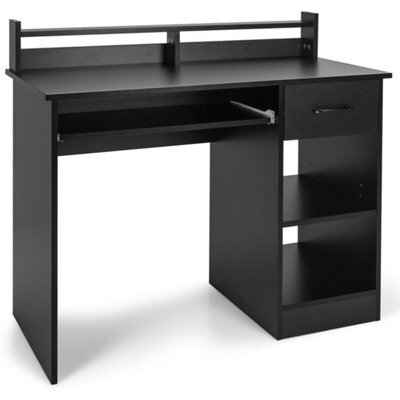 Modern Study Writing Desk W/ Pull-Out Keyboard Tray-Black - image 1