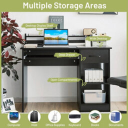 Modern Study Writing Desk W/ Pull-Out Keyboard Tray-Black - thumbnail 3