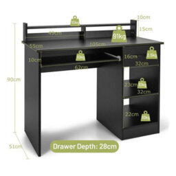 Modern Study Writing Desk W/ Pull-Out Keyboard Tray-Black - thumbnail 2