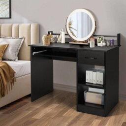 Modern Study Writing Desk W/ Pull-Out Keyboard Tray-Black - thumbnail 5
