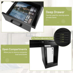 Modern Study Writing Desk W/ Pull-Out Keyboard Tray-Black - thumbnail 4