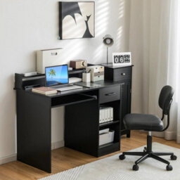 Modern Study Writing Desk W/ Pull-Out Keyboard Tray-Black - thumbnail 6