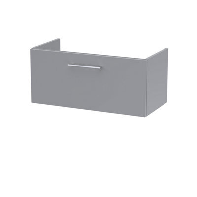 Nuie Hudson Reed Arno Wall Hung Vanity Unit, Durable Single Soft Close Door Bathroom Sink Vanity Unit With Shelf In  Satin Grey, 800mm - image 1