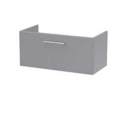 Nuie Hudson Reed Arno Wall Hung Vanity Unit, Durable Single Soft Close Door Bathroom Sink Vanity Unit With Shelf In  Satin Grey, 800mm - thumbnail 1