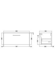 Nuie Hudson Reed Arno Wall Hung Vanity Unit, Durable Single Soft Close Door Bathroom Sink Vanity Unit With Shelf In  Satin Grey, 800mm - thumbnail 2