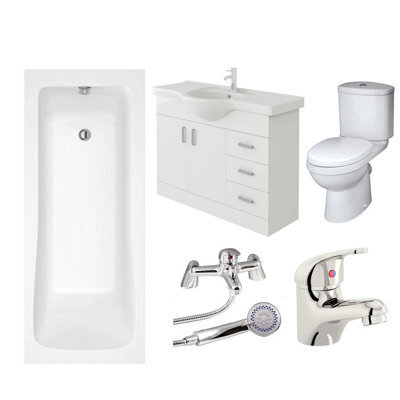 Veebath Sophia 1700mm Bath Vanity Unit, Toilet & Taps Bathroom Suite - image 1