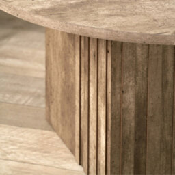 Pacific Lifestyle Grey Concrete Effect Round Coffee Table With Fluted Groove Plinth Base 80Cm, Elkton - thumbnail 4